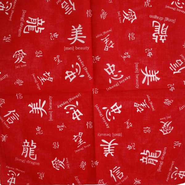 Bandana Halstuch Kopftuch rot-weiß chinesische Zeichen