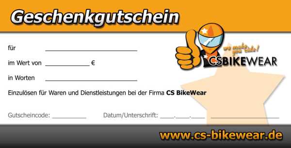 CS BikeWear Geschenkgutschein